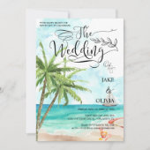Wasserfarben Tropical Palm Tree Beach Hochzeit Einladung (Vorderseite)