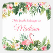 Wasserfarben Tropisch rosa Flamingo Buchzeichen La Quadratischer Aufkleber (Vorderseite)