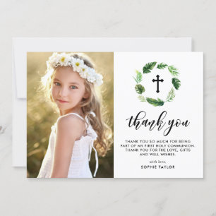 Wasserfarben Tropische Blätter Wreath Erste Kommun Dankeskarte