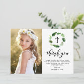 Wasserfarben Tropische Blätter Wreath Erste Kommun Dankeskarte (Stehend Vorderseite)