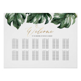 Wasserfarben, tropische und goldene Hochzeitssitzp Poster