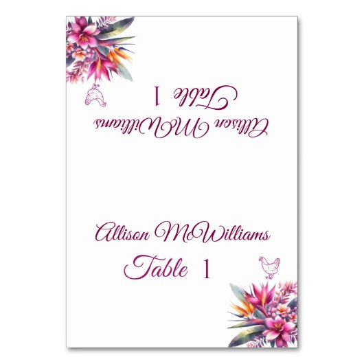 Wasserfarben-Tropisches Geflügel-Symbol Tischnummer (Vorderseite)