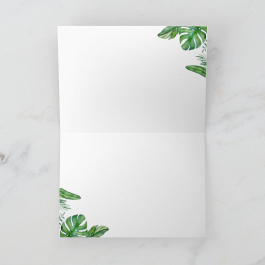 Wasserfarben Tropisches Monstera Blätter Hochzeit Dankeskarte (Innenseite)