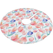 Wasserfarben-Tulips-Muster Baumrock Polyester Weihnachtsbaumdecke (Schrägansicht)