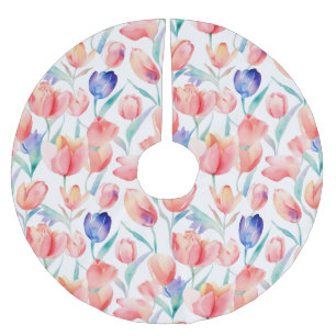 Wasserfarben-Tulips-Muster Baumrock Polyester Weihnachtsbaumdecke