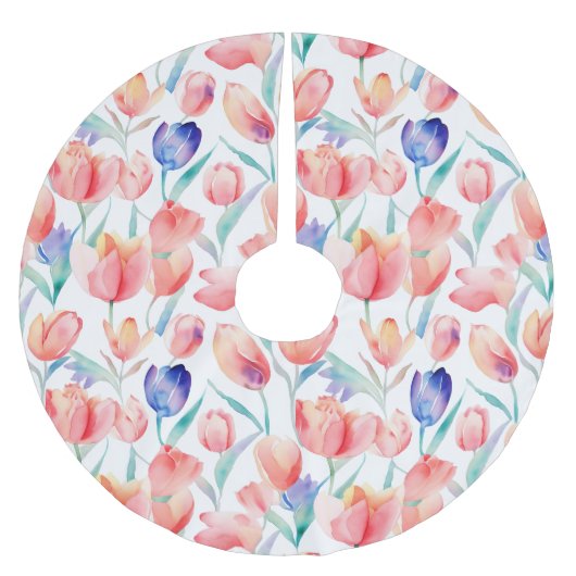 Wasserfarben-Tulips-Muster Baumrock Polyester Weihnachtsbaumdecke (Vorderseite)