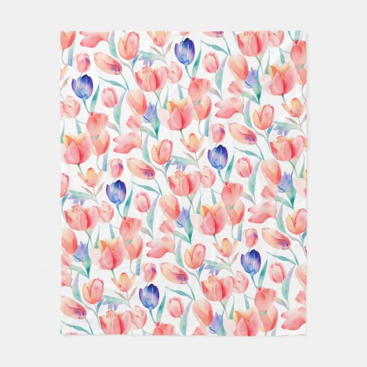 Wasserfarben Tulips Muster Fleece Blankon (Vorderseite)