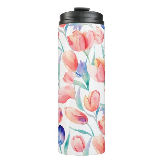 Wasserfarben Tulips Muster Thermal Tumbler Thermosbecher (Vorderseite)