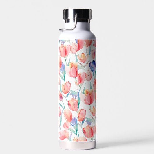 Wasserfarben Tulips Muster Wasserflasche Trinkflasche (Rechts)