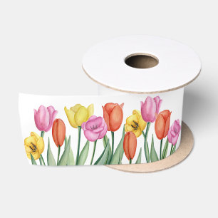 Wasserfarben-Tulpen Geburtstag Satinband
