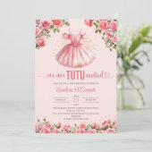 Wasserfarben Tutu Kleid Rosa Rosen Kinderdusche Einladung (Stehend Vorderseite)