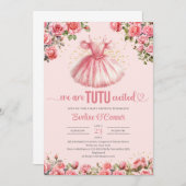 Wasserfarben Tutu Kleid Rosa Rosen Kinderdusche Einladung (Vorne/Hinten)