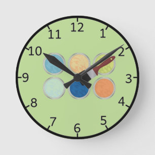 Wasserfarben und Pinsel Runde Wanduhr