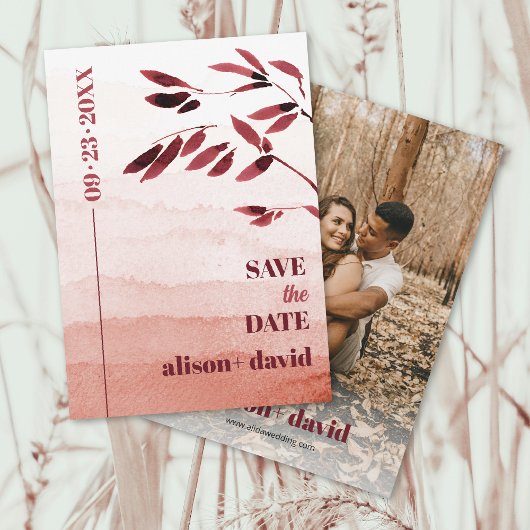 Wasserfarben und Zweig Japandi Foto Save The Date