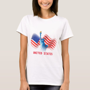 Wasserfarben, United Staaten Flag mit Lady Liberty T-Shirt