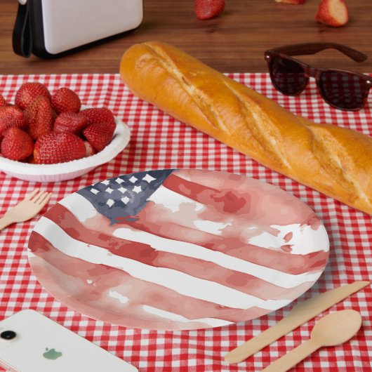 Wasserfarben-US-Flagge-Design Pappteller (Picknick)