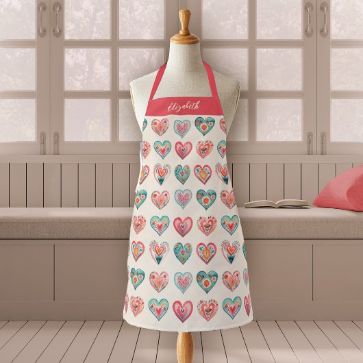 Wasserfarben-Valentinstag-Herzen-Muster-Kochen Schürze