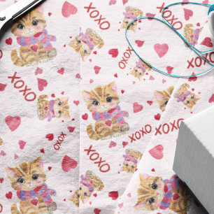 Wasserfarben-Valentinstag-Kitty-XOXO-Muster Seidenpapier