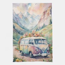 Wasserfarben-Van mit Geschenk für das benutzerdefi Geschirrtuch