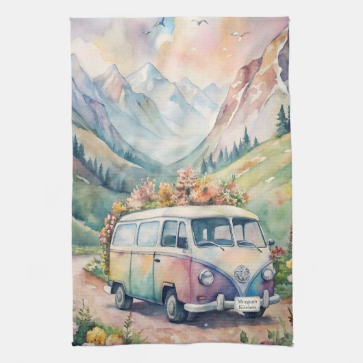 Wasserfarben-Van mit Geschenk für das benutzerdefi Geschirrtuch (Vertikal)