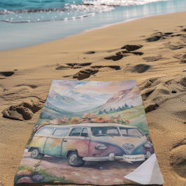 Wasserfarben-Van mit Geschenk für das benutzerdefi Strandtuch