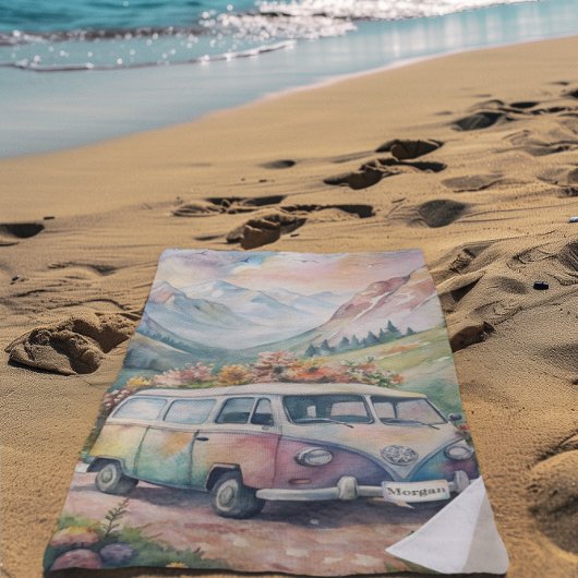 Wasserfarben-Van mit Geschenk für das benutzerdefi Strandtuch