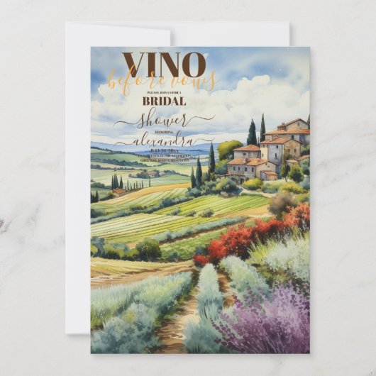 Wasserfarben-Vino vor Vows-Brautparty Einladung (Vorderseite)