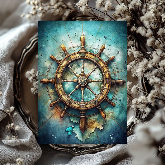 Wasserfarben-Vintag-Schiffskruder Seidenpapier