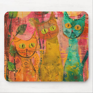 Wasserfarben Vintage Abstrakte Katze (2) Mousepad