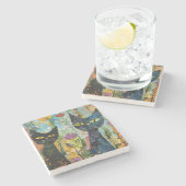 Wasserfarben Vintage Abstrakte Katze (4) Steinuntersetzer (Seitenansicht)