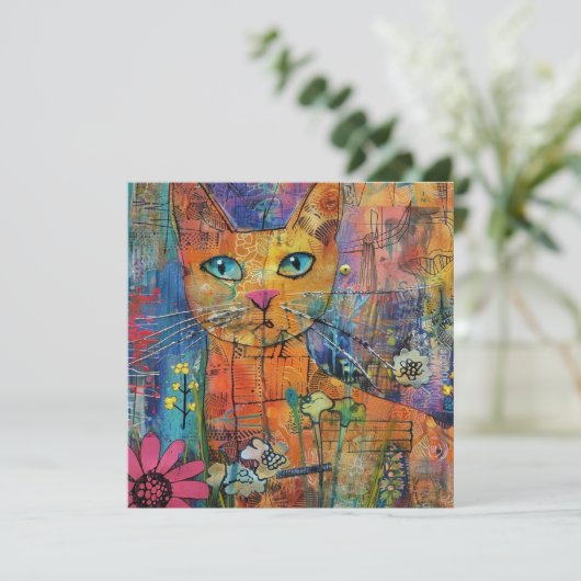 Wasserfarben Vintage Abstrakte Katze (8) (Stehend Vorderseite)