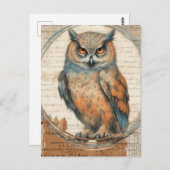 Wasserfarben Vintage Eule-Collage Postkarte (Vorne/Hinten)