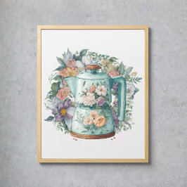 Wasserfarben Vintager Stil Floral Küche Kaffee Poster
