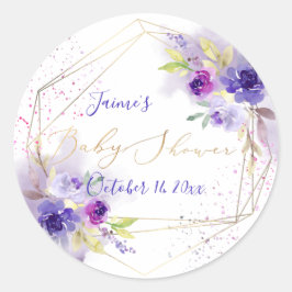 Wasserfarben-Violet-Lila-Peonies-Babydusche Runder Aufkleber