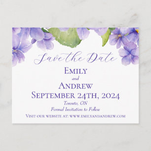 Wasserfarben-Violetten Save the Date Hochzeit Einladungspostkarte