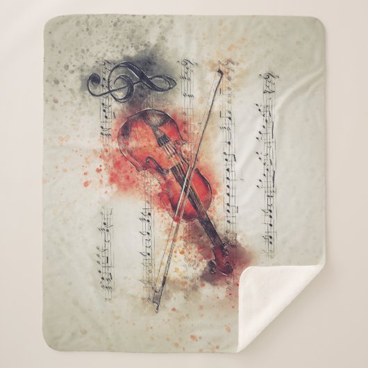 Wasserfarben-Violine-Blatt-Musik Rostcreme Schwarz Sherpadecke (Vorderseite)