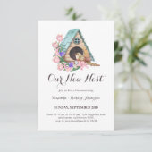 Wasserfarben-Vogelhaus Unser neues Nesthaus Einladung (Stehend Vorderseite)