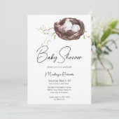 Wasserfarben-Vogelnest und Eierdusche Einladung (Stehend Vorderseite)