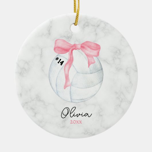 Wasserfarben-Volleyball und Preppy-Pink-Coquette-B Keramik Ornament (Vorne)
