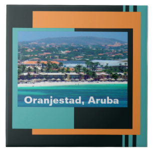 Wasserfarben von Oranjestad, Aruba Fliese