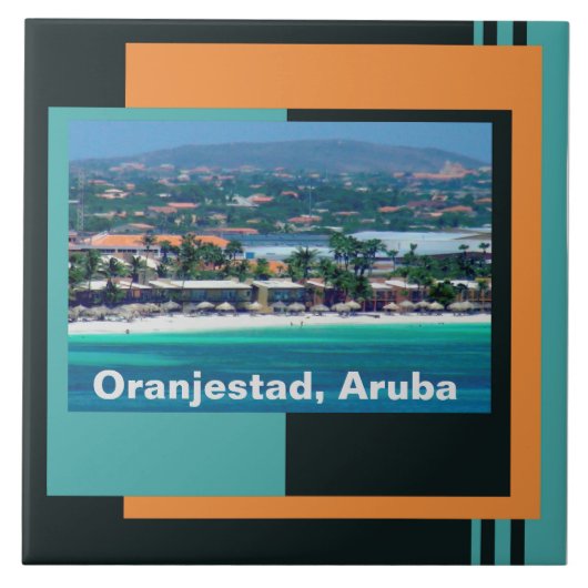 Wasserfarben von Oranjestad, Aruba Fliese (Vorderseite)