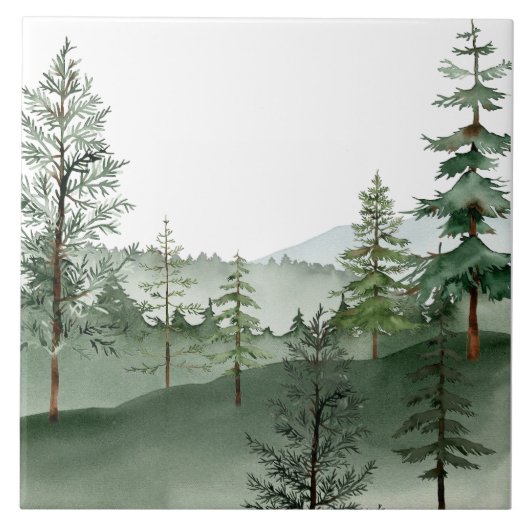 Wasserfarben-Wald-Baum-Keramikfliese Fliese (Vorderseite)