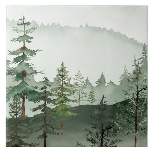 Wasserfarben-Wald-Baum-Keramikfliese Fliese (Vorderseite)