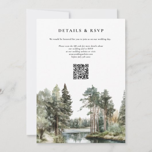 Wasserfarben-Wald-Hochzeit QR-Code Einladung (Rückseite)