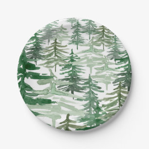 Wasserfarben-Wald-Landschaft-Muster-Geburtstagsfei Pappteller
