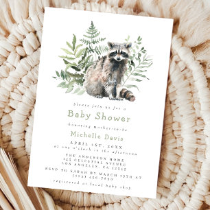 Wasserfarben-Wald-Waschbär-Baby-Party Einladung