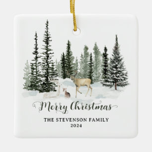 Wasserfarben-Wald-Weihnachtsfoto Keramikornament