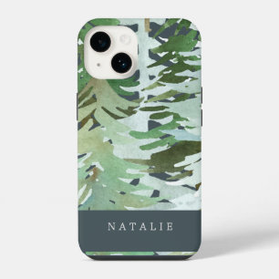Wasserfarben-Wald-Winter-personalisierte iPhone-Hü iPhone 14 Hülle