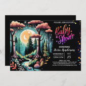 Wasserfarben-Walddusche Einladung (Vorne/Hinten)