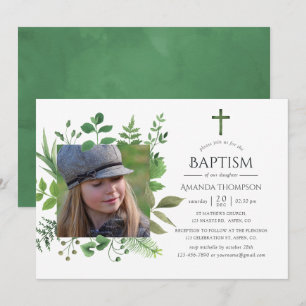 Wasserfarben-Waldgrün-Taufe oder Christening Einladung